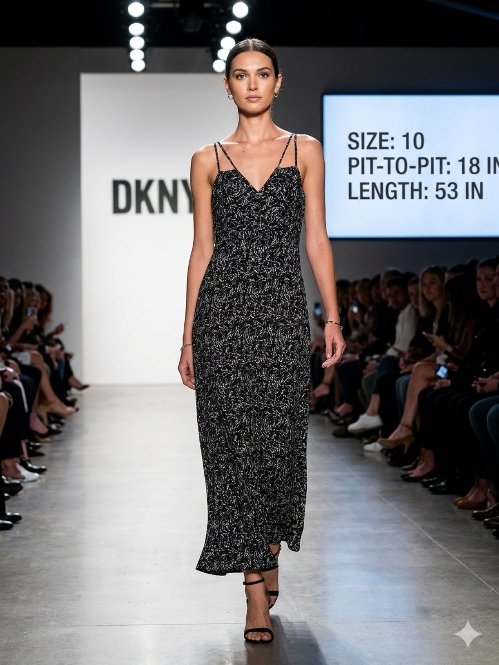 DKNY Jeans Abstract Print Maxi Dress Sleeveless Black White Size 10